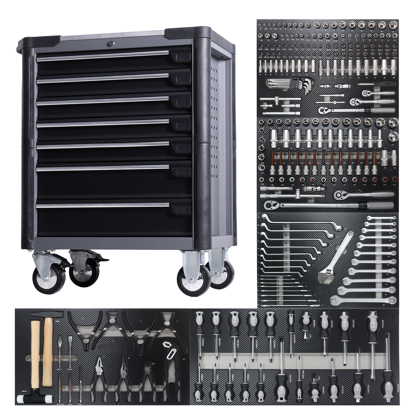 Hand Tools In Workshop - Pro 7-Draw Rolling Tools Cabinets &